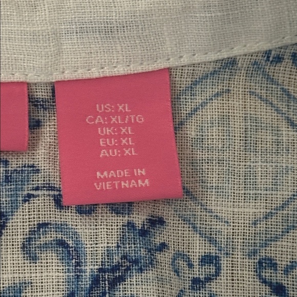 Isaac Mizrahi Blue & White Tile Pattern Linen Tunic Topp Sz XL - Picture 8 of 10